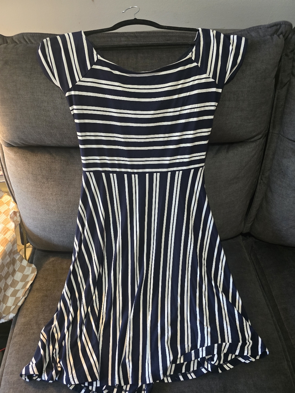 The Loft Navy and White Striped Fit-and-Flare Dress